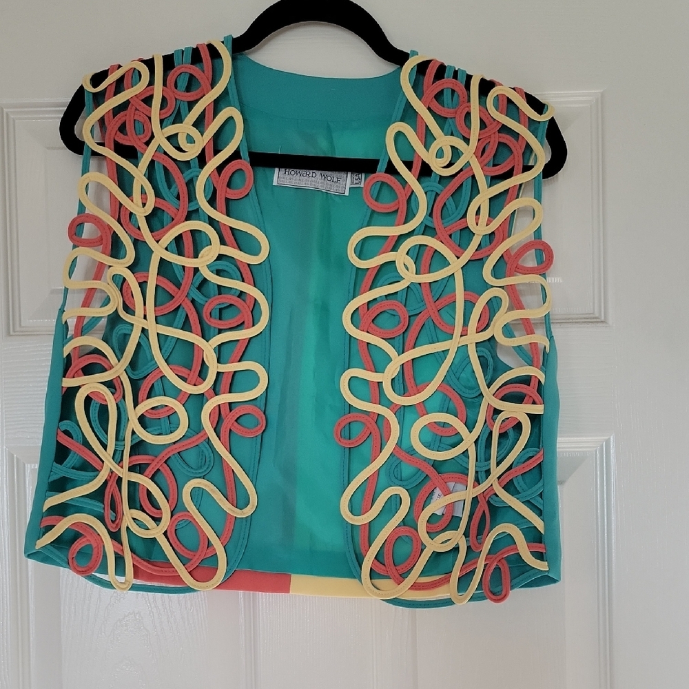 Teal Vest with Colorful Swirl Design